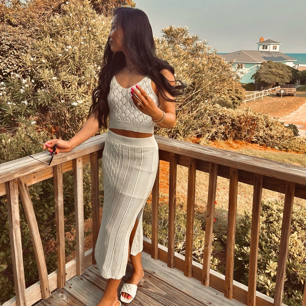 Sadie & Sage Cream Knit Set - Midi Top and Skirt - Picture 3 of 3